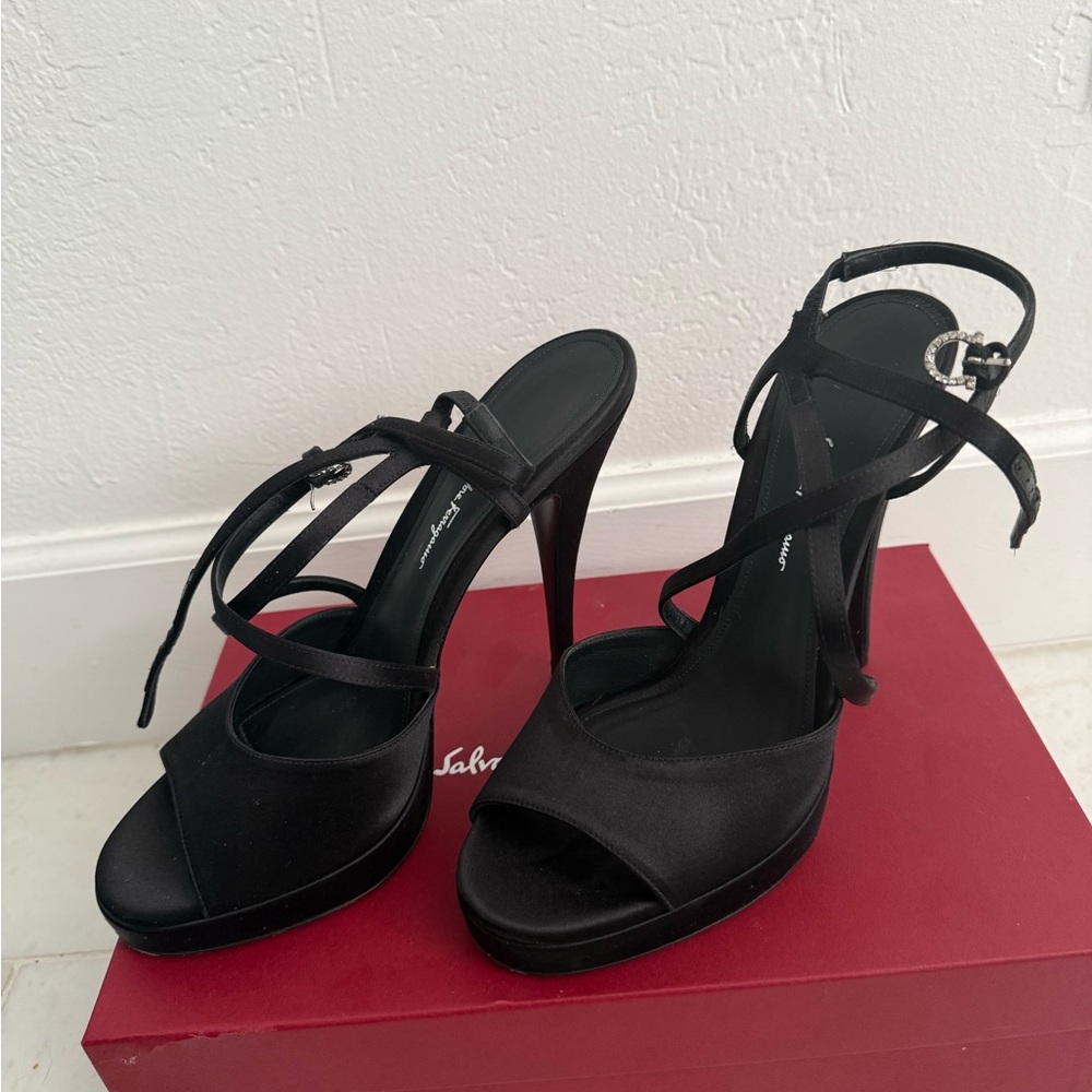 Salvatore Ferragamo Black Strappy Heels
